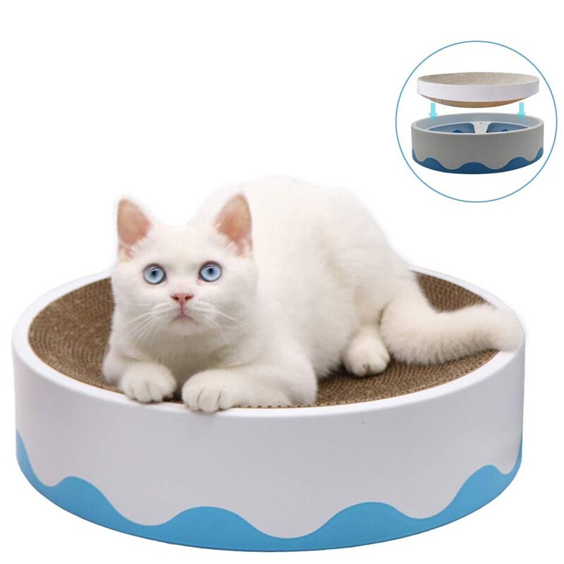 Cardboard Cat Scratcher Scratch Pad Reversible & Replaceable Cake Shaped Cat Lounge Bed Corrugated Scratching Pad with Catnip