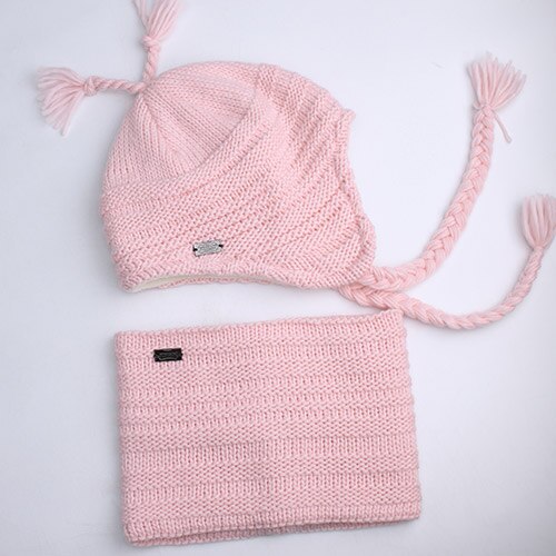 FURTALK Children Winter Hat with Ears Girls Boys pompom Hat Scarf Set for Baby Kids Knitted Earflap Hats Pink White Black Cap: pink / 0-4 years