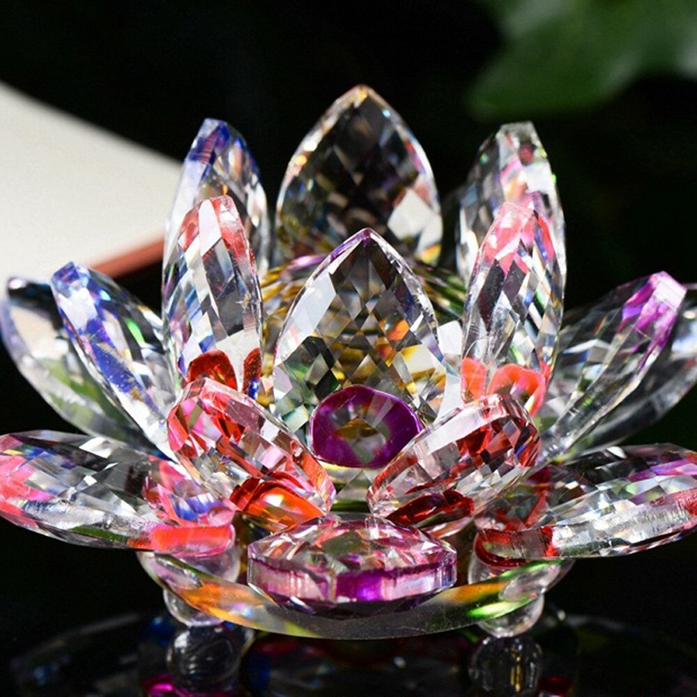 8 farve smukke krystal lotus lysestager glas blomst lys te lysestage lysestage ornament feng shui dekor samling: Farverig