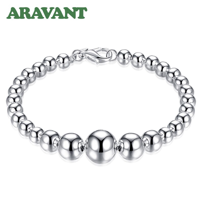 Bracelets en argent 925, bijoux unisexe, grandes et petites boules, perles, chaîne, pour femmes et hommes