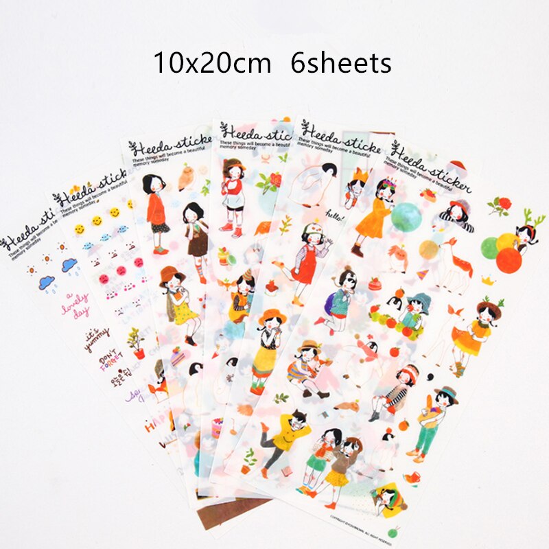 6sheets/pack/lot Korea Kawaii Doll Girl Paper Sticker Set Note Sticker Decoration Label Multifunction: Penguin girl