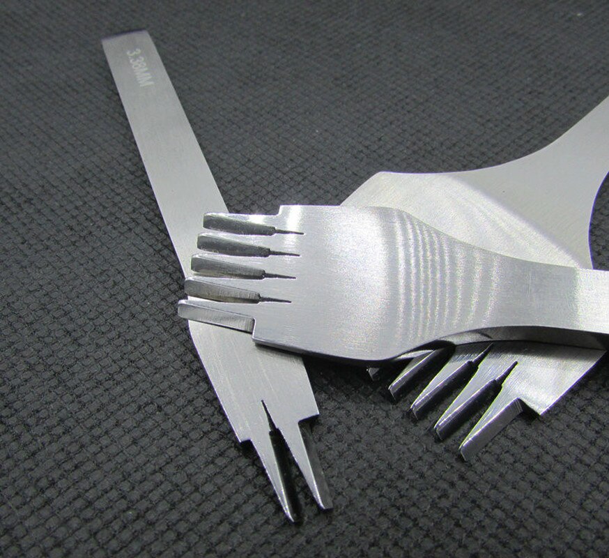 3pcs/set 2/5/10 Teeth Prong Leather Die-steel Chisel French Style Pricking Iron Sharp Leather Punching Tool-2.7/3.0/3.38/3.85mm