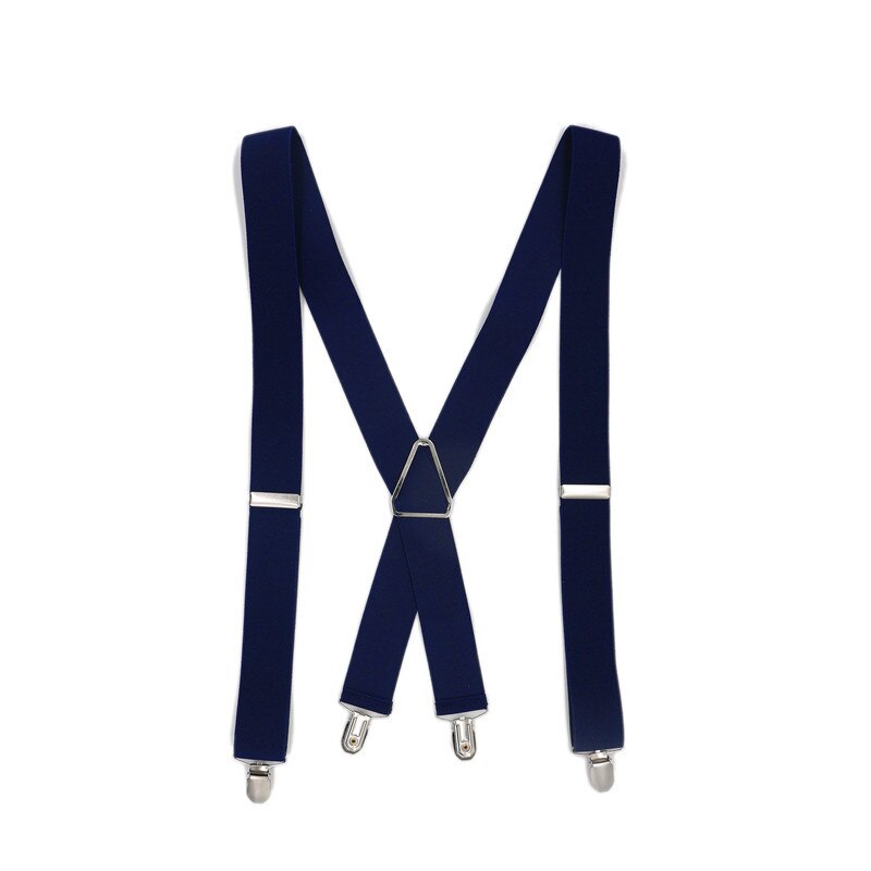 3.5 bredde menn bukseseler solid svart dobbel elastikk 4 klips justerbar toveis metall kryss x rygg dame bukser seler: Marineblå