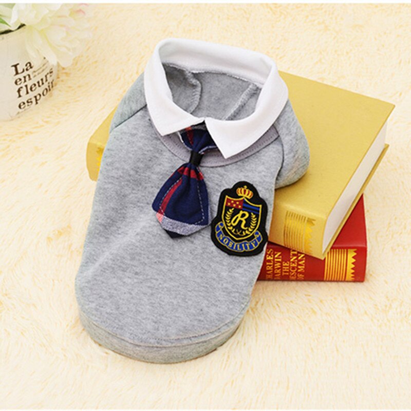 School Style Pet Dog Clothes Cat Chihuahua Clothing Dress Pugs Puppy Coat Outfit For Small Dog Clothes Roupa Para Cachorro 4S1: Grey Suit / S