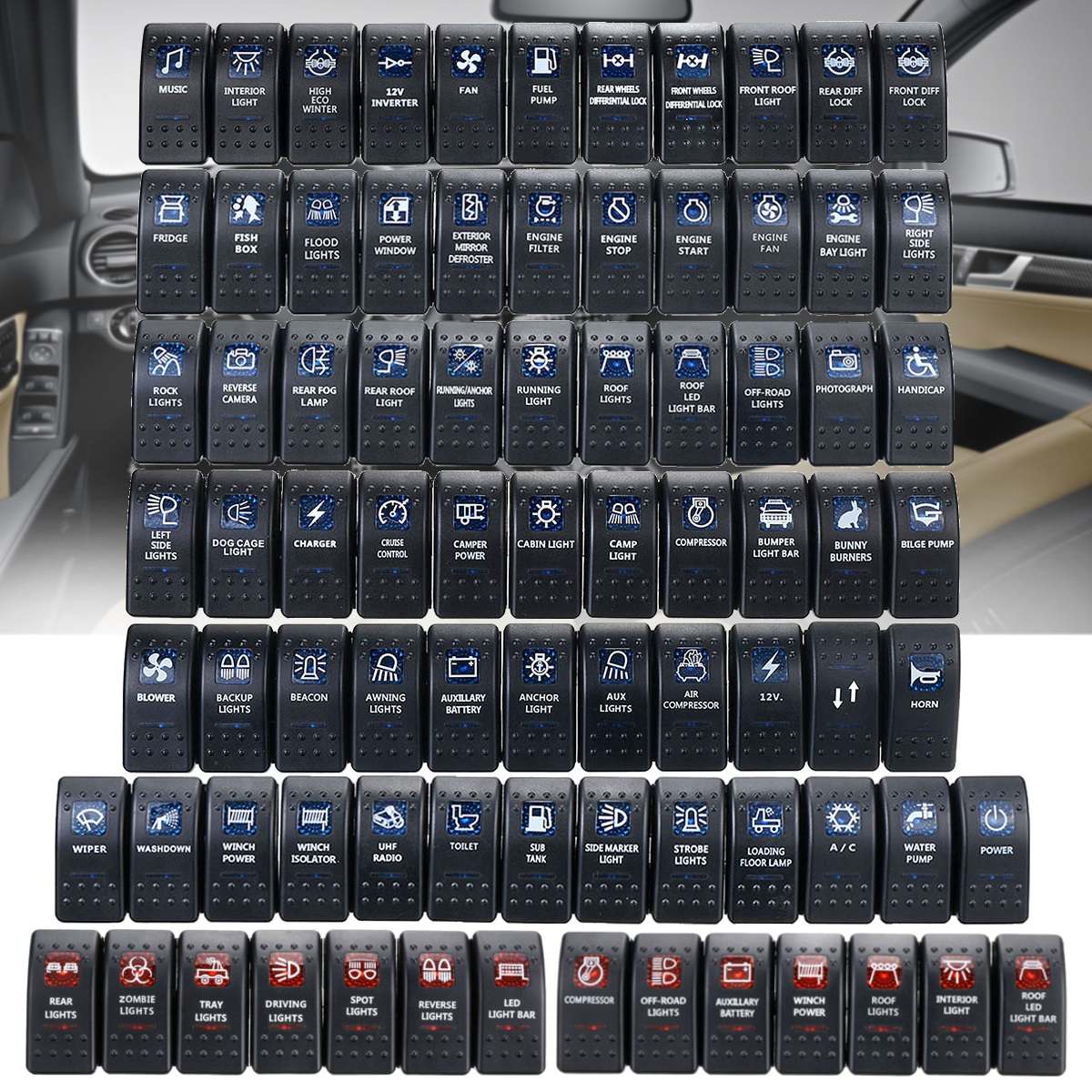1 stücke 12V 24V Auto Stiefel Wohnwagen Rocker Schalter Wasserdicht Rocker schalten Dual Blau LED Licht Bar 4x4