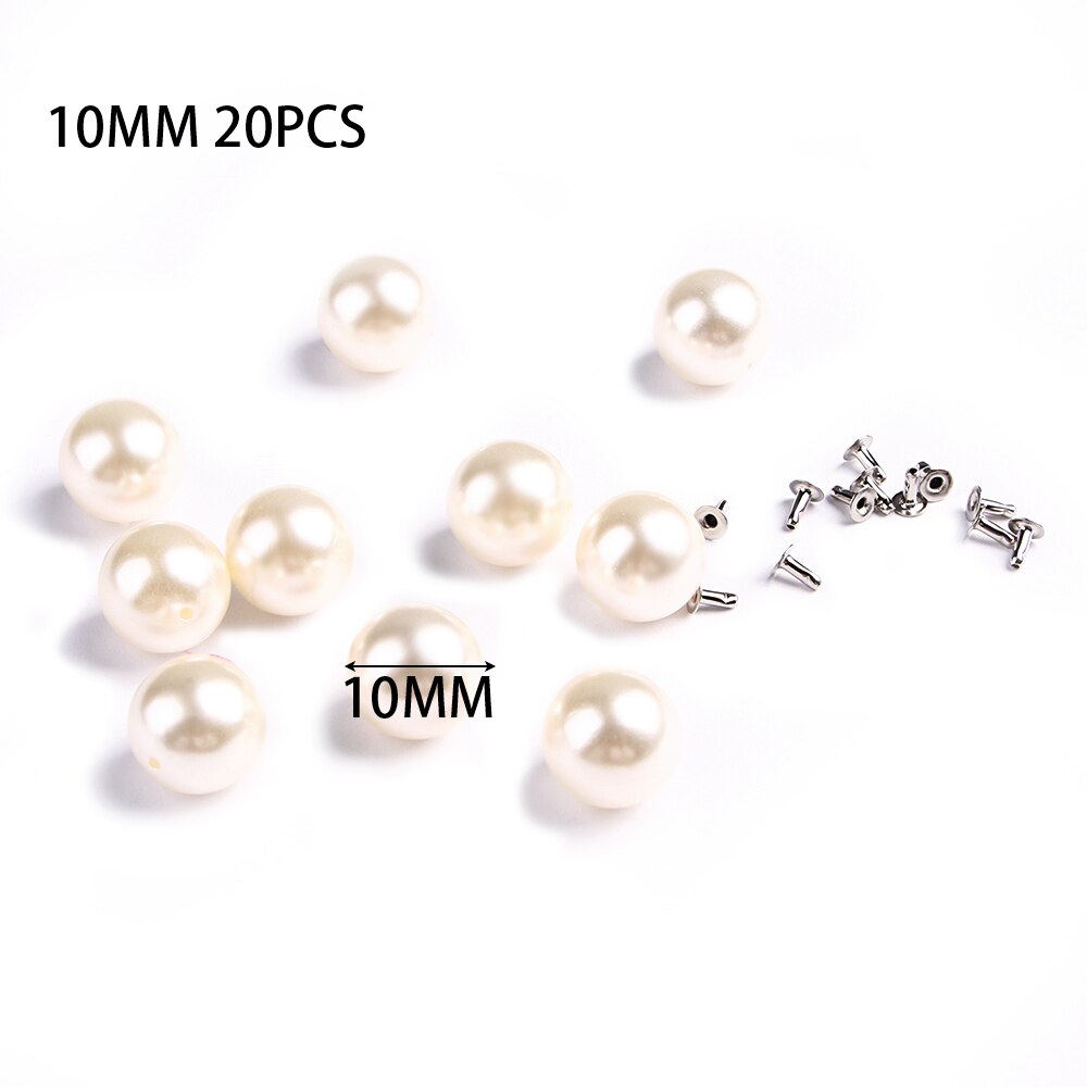 Ensemble de perles à Rivets | Perles Imitation rondes, clous à Rivets, bricolage décor de mariage, jeu de perles à Rivets, chaussures de vêtement, sac, accessoires pointes de perles 10/20 pièces: 10mm-20pcs