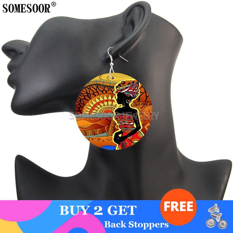 SOMESOOR-pendientes colgantes redondos para mujer, pinturas de maquillaje Facial coloridas, Ethos africanos, Impresión de doble cara,: Both Sides Print 5