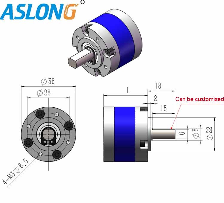 Hoge Precisie Hoge Koppel Planetaire Tandwielkast Voor 555 Dc Motor Metal Gear Reducer Met Planetaire Structuur In Aslong PG36