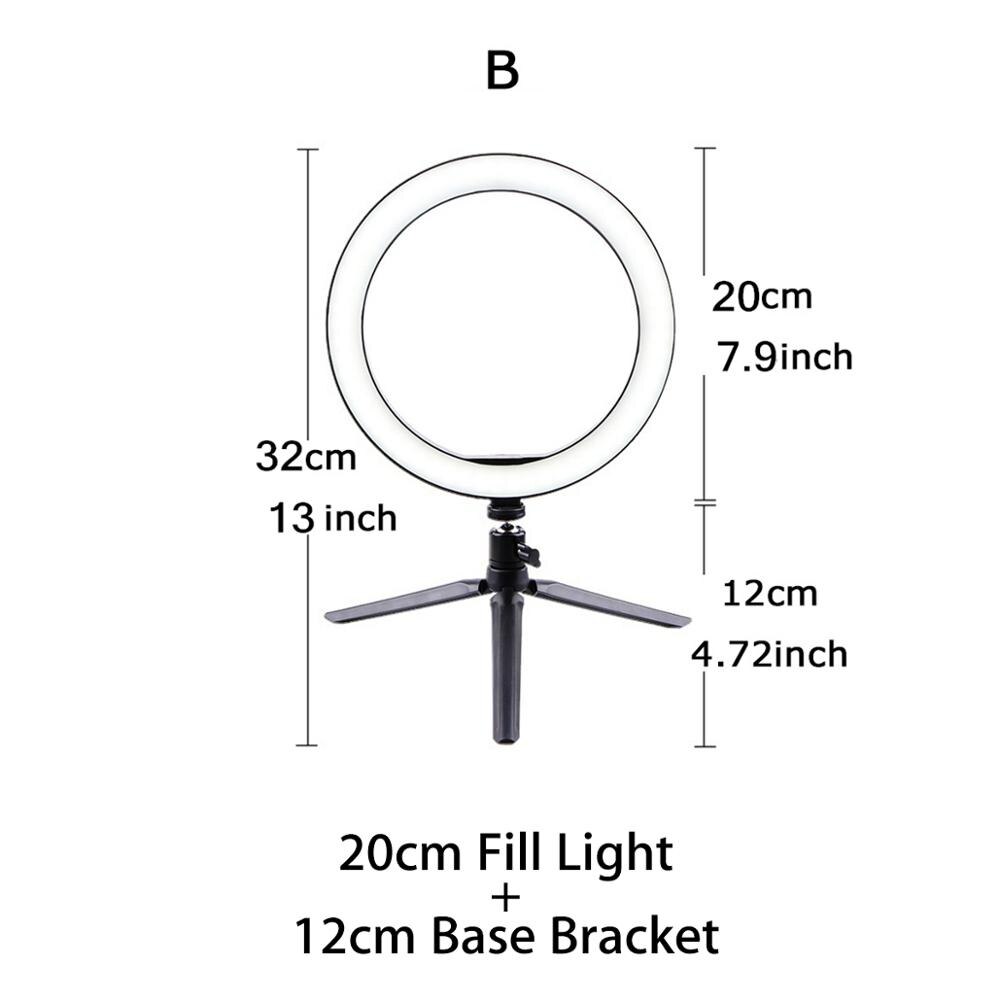 LED Ring Light Photo Studio Camera Light Photography Video Live Beauty Fill Lamp Set With Tripod Bracket for Phone: White