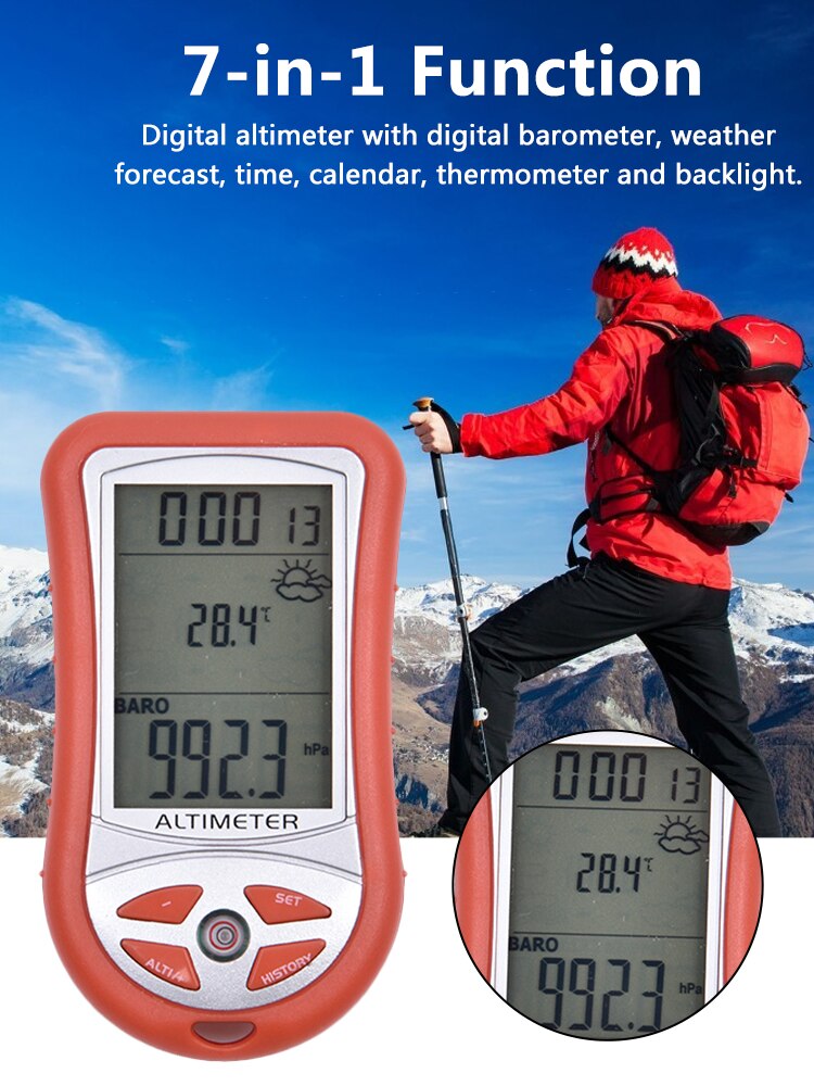 Handheld Altimeter Thermometer For Mountaineering - Weather Prediction Gauge With Carabiner Clip Outdoor Tool