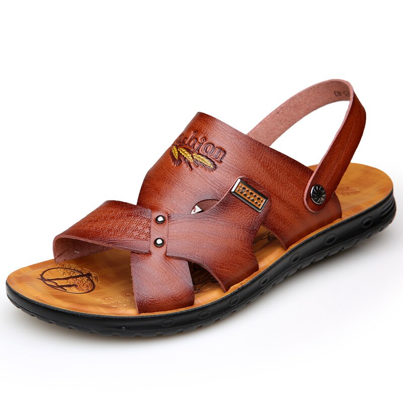 Herresandaler sommer sommer strandferie reiser skinn herre sandaler sommer pustende sandaler til menn: 2 / 7.5