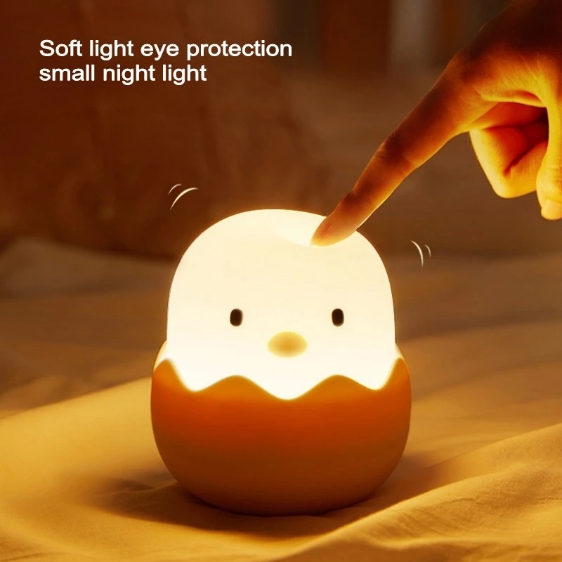 Led børn touch natlampe blød silikone usb genopladelig soveværelse indretning dyreæggeskal chick sengelampe