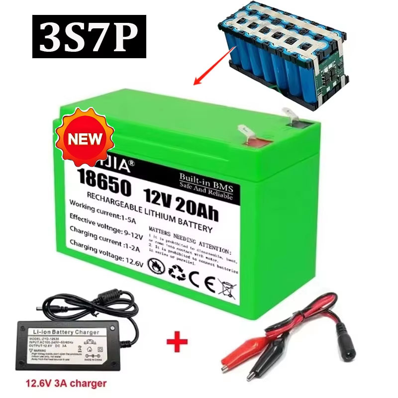 Genopladeligt Lithium Batteri 12V 20Ah 18650 3S7P - 12.6V 3A Oplader