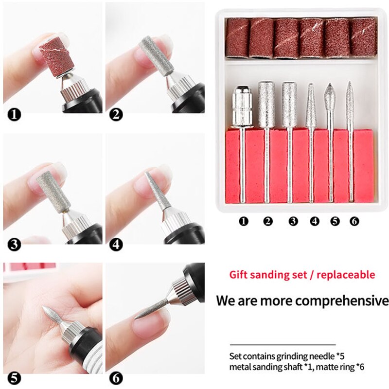 Bærbart elektrisk neglesæt, elektrisk negleboremaskine, akrylgelfjerner negleværktøj os stik