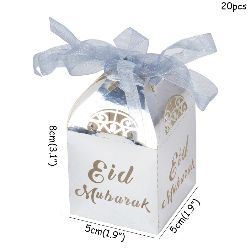 20 Pcs Ramadan Decoratie Goud Zilver Eid Mubarak Geschenkdoos Moslim Gelukkig Islamitische Eid Al-Fitr Party Candy Box decor Eid Ramadan