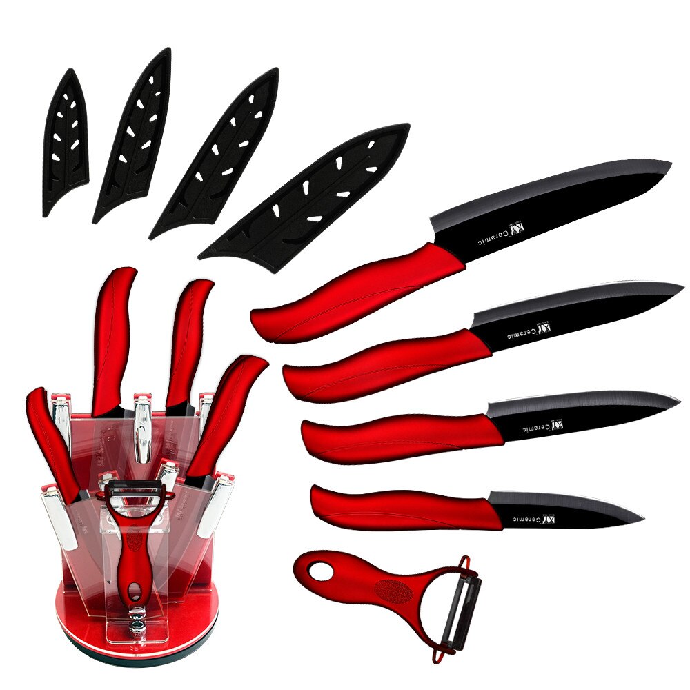 Ceramic Knife Holder Stand Block Storage Covers Kitchen Chef Utility Slicer Paring Knives Peeler Set Cooking Cutter Tool: Red 6 Pcs Set 4
