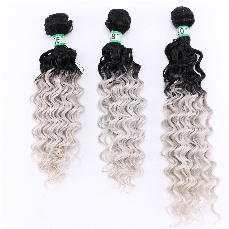 Tissages synthétiques Deep Wave bouclés-ANGIE | Mèches ombré deux tons à longueur mixte pour femmes de 16 18 20 pouces