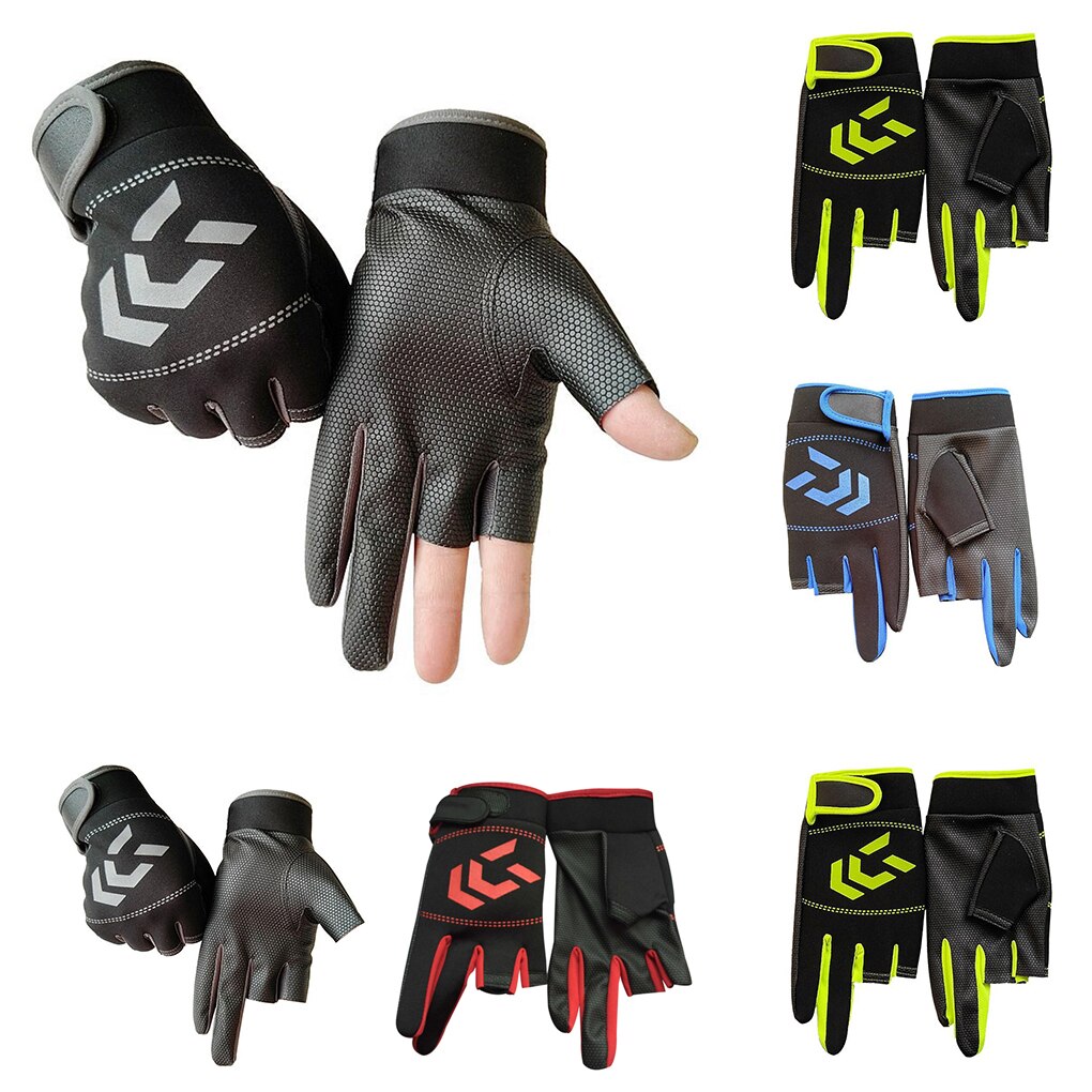 1 par de guantes de pesca para hombre y mujer, protección antideslizante para pesca al aire libre, 3 dedos cortados, equipo deportivo para peces, guantes de pesca