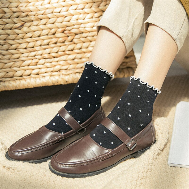 Calcetines mujer divertidos crossfit niña altos cortos largos antideslizante Calcetines con volantes kawaii para mujer, ropa de calle de algodón, color blanco, estilo coreano
