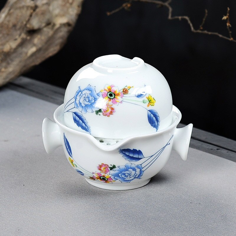 Chinese landscape painting travel tea set Include 1 Pot 1 Cup,Beautiful and easy teapot kettle,kung fu teaset gaiwan: 07
