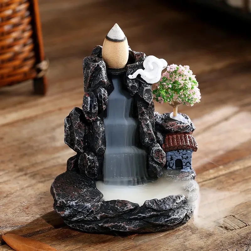 Incense Burner Resin Backflow Incense Smoke Waterfall Incense Holder For Aromatherapy Environment Cleansing Yoga Home Decor: Light Grey
