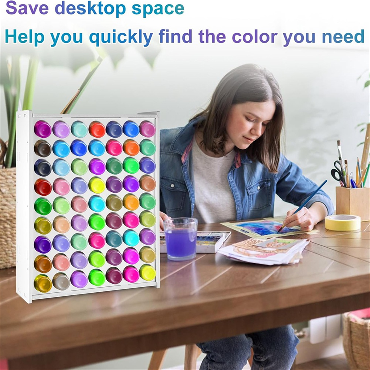 Organizer na farby, 63-otworowy organizer na farby akrylowe Przechowywanie farb rzemieślniczych Uchwyt na farbę Pionowy stojak na farby