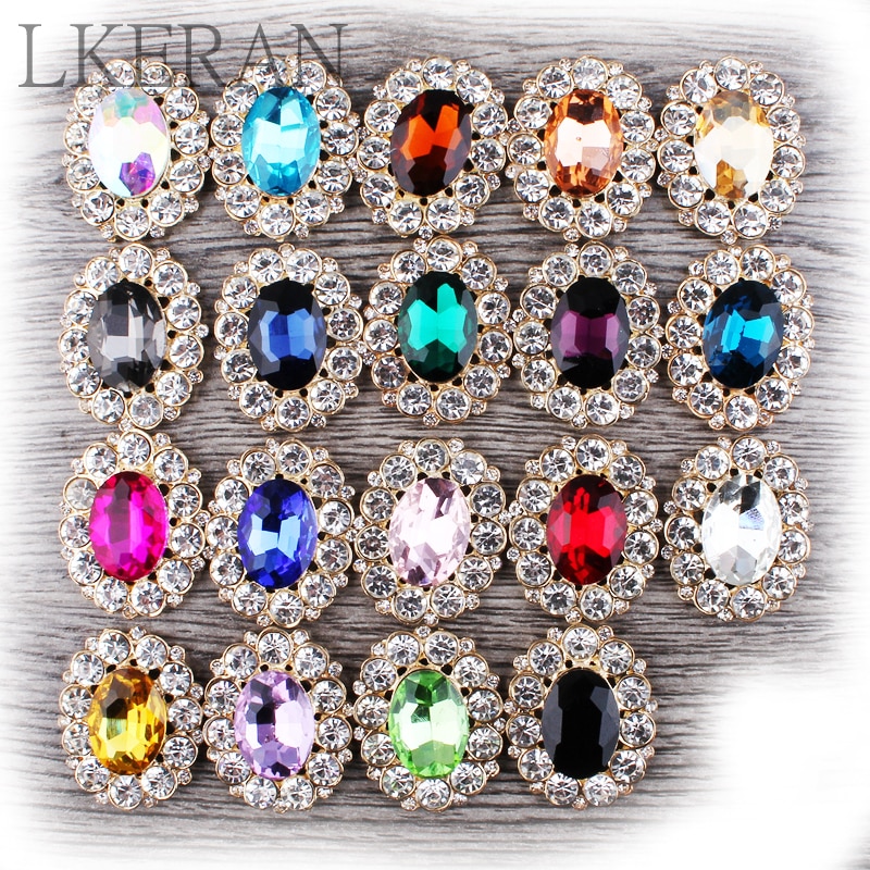 10 stk/parti 25mm*31mm diamantknapper i gyllen legering flatback dekorasjoner akryl rhinestone knapp gjør-det-selv bryllup tilbehør