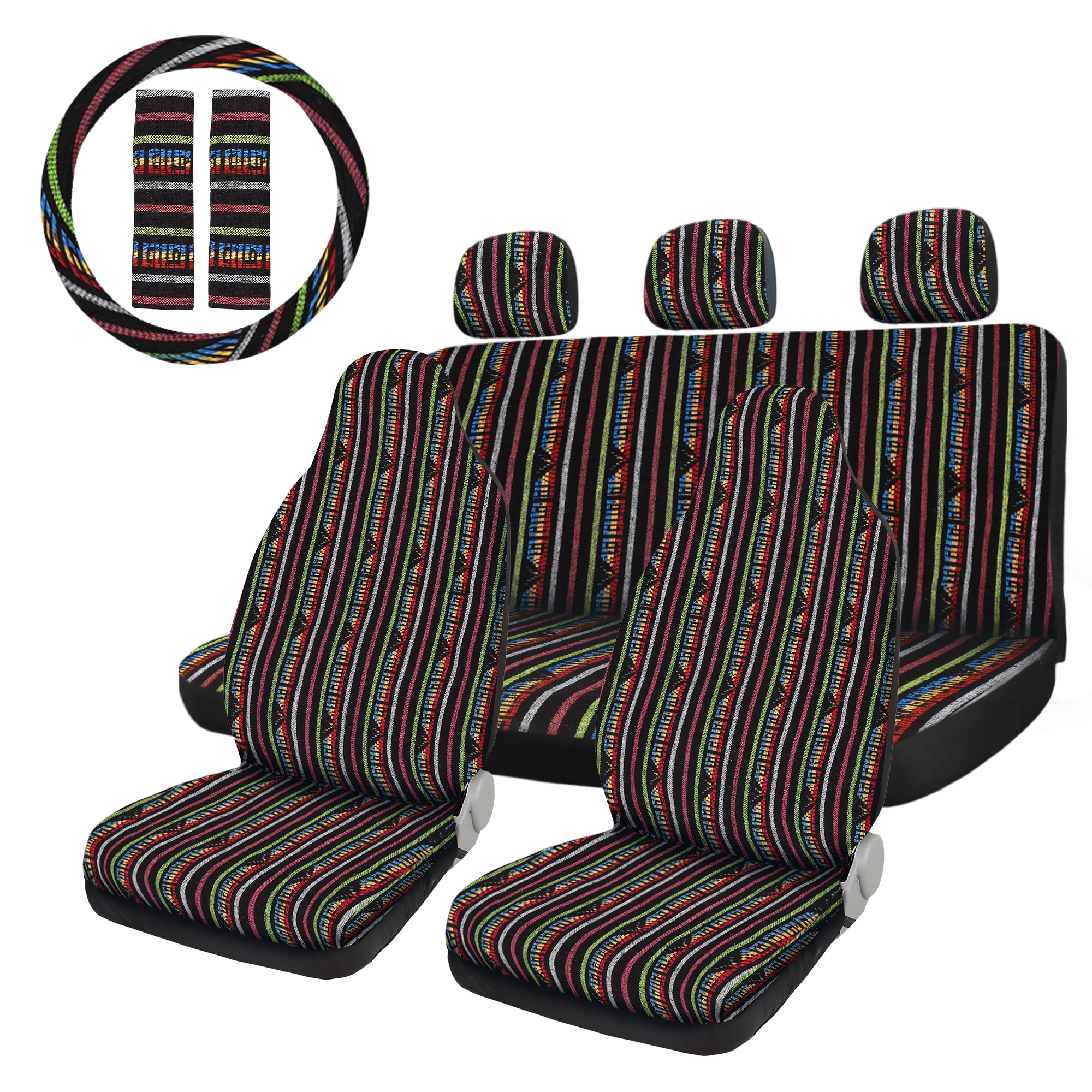X Autohaux Car Seat Covers Set Baja Saddle Blanket Weave Universal Fit Most Car Seat Protection Steering Wheel Cover Protector
