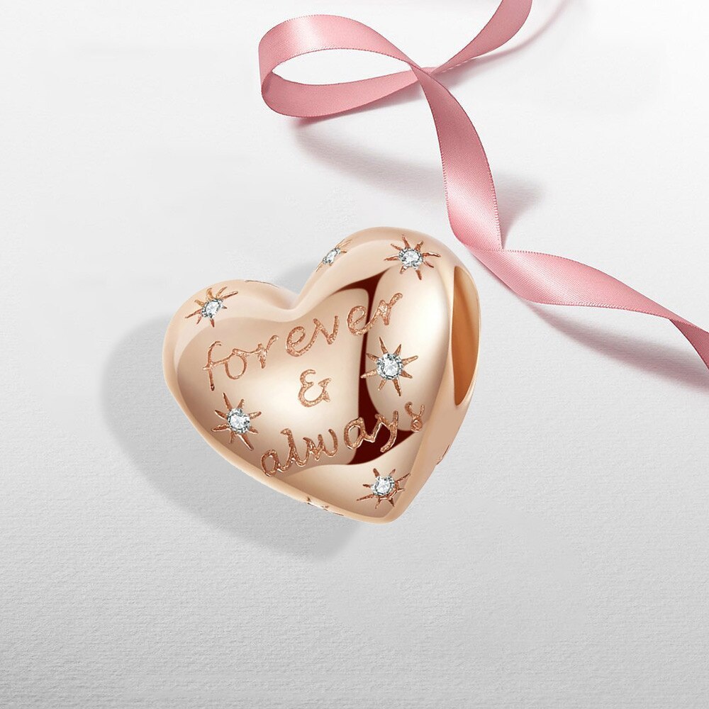 Herzanhänger mit 925 silber-goldenen rosenperlen, passend für das originale 3mmer -armband für damen