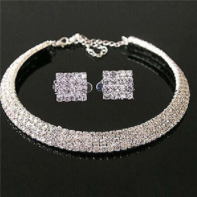 Mode Vrouwen Draaimomenten Crystal Rhinestone Kraag Ketting Choker Kettingen Bruiloft Verjaardag Sieraden 450137: 5 row and earrings