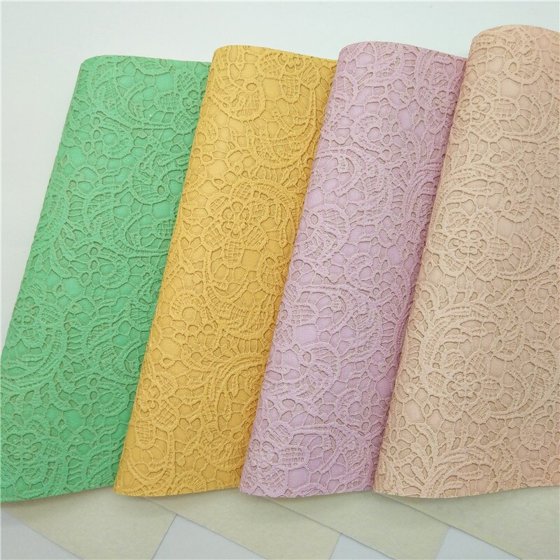 Pastel Colors Lace Embossed Synthetic Leather Vinyl Fabric Faux Leather Sheets For Bows Earrings DIY 21x29CM Q353