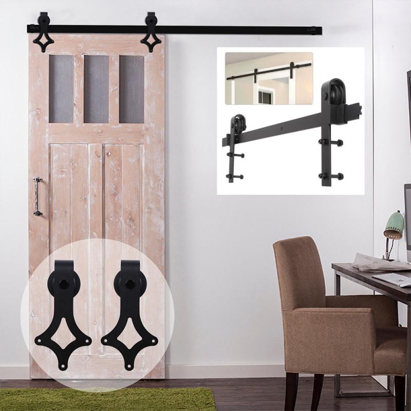 Duurzaam Schuur Deur Opknoping Rail Voor Europa Rustieke Zwart Sliding Hardware Kast Houten Deur Sliding Track Kit Naar Europa hwc