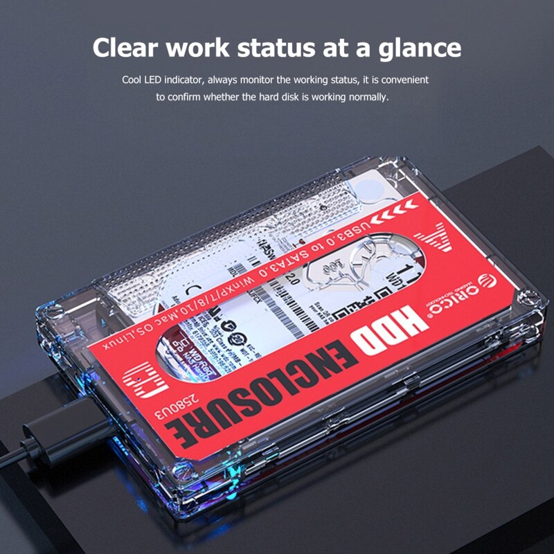 ORICO 2580U3 Transparent 2.5'' USB3.0 HDD SSD Case Hard Drive Enclosure with DIY Stickers Cassette Tape Like Appe