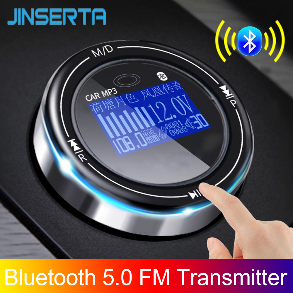 JINSERTA Bluetooth 5.0 Fm Transmitter Handsfree Car Kit MP3 Modulator 3.1A Car Charger Double USB With LED Screen