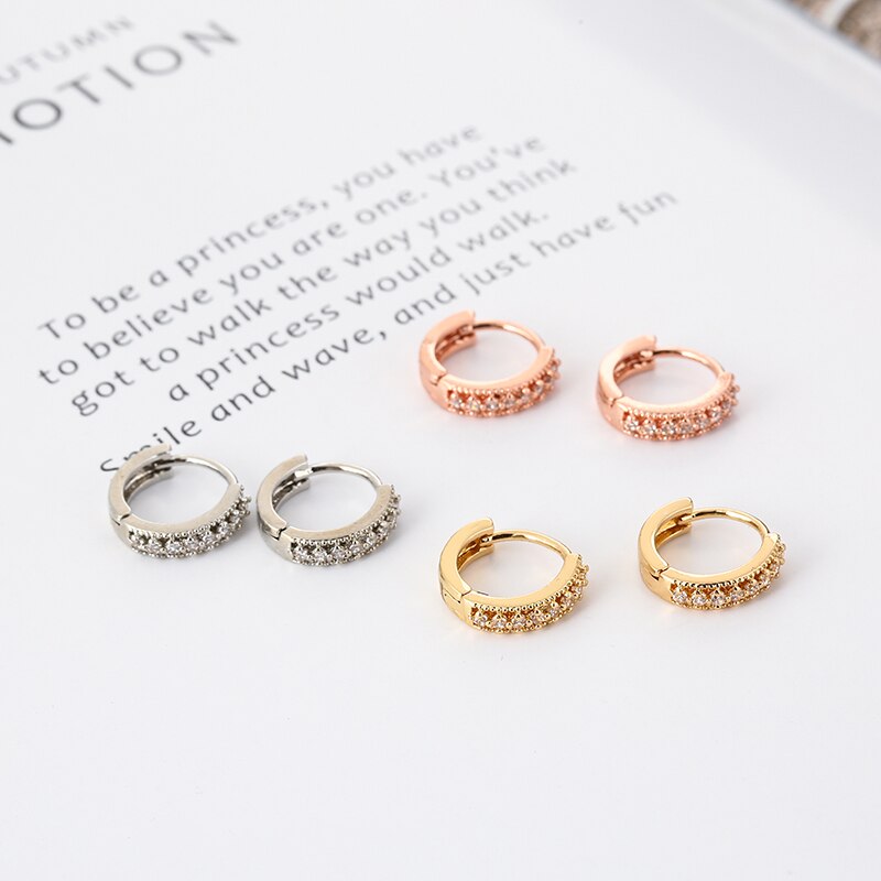 Meisjes Kleine Hoepel Oorbellen Golden/White Crystal Stud Minimale Hoops Tiny Earring Piercing Sieraden Voor Vrouwen Binnen 9 mm