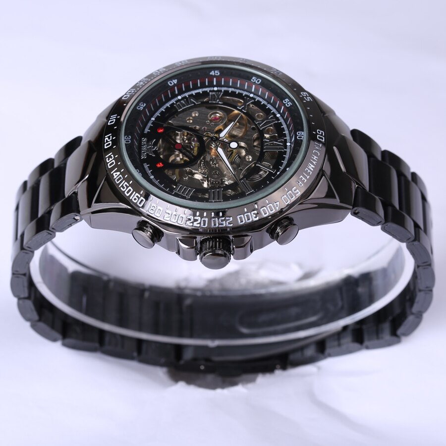 Sewor Top Horloge Mannen Zwarte Sport Horloges Roestvrij Staal Automatische Mechanische Horloges Mannen Skelet Horloge Reloj Hombre