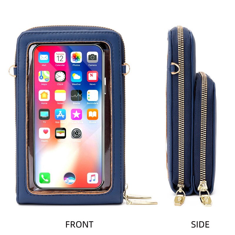 Transparante Tastbaar Telefoon Pocket Schoudertassen Voor Vrouwen Handtas Dames Kleine Crossbody Bag Pu Leer Vrouwelijke Messenger Purse: Dk Blue