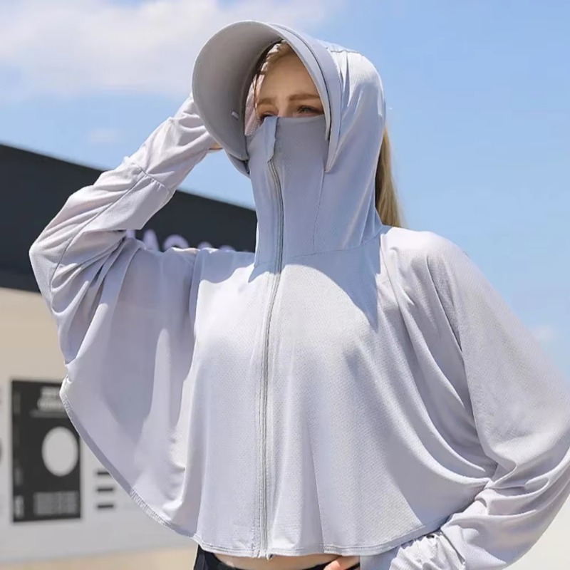 UPF 50+ Dames Zonnebrandcrème Hoodie Effen Kleur Dunne Ijs Zijde Zomer UV-bescherming Jas met lange mouwen Ademend Shirt Kleding