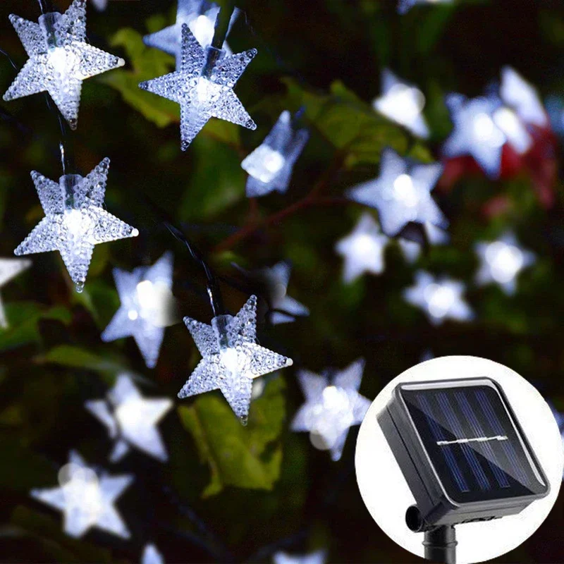 12M 7M 5M Solar Stern Lampe Outdoor Garten Girlanden Fee Funkeln LED Lichterkette für Weihnachten baum Hochzeit Party Dekoration: WHITE / 11-15W