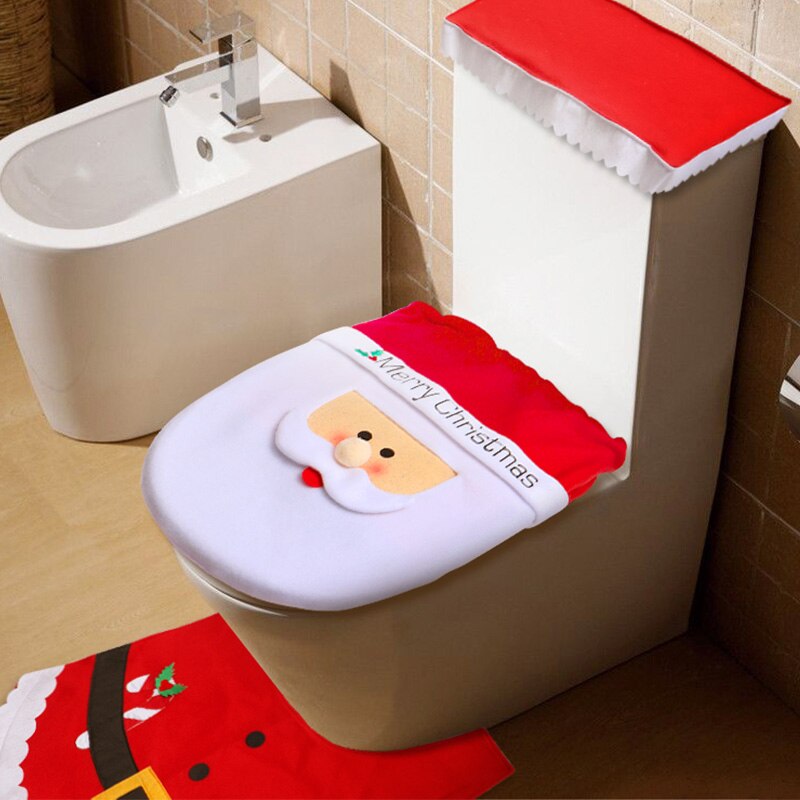 Kerst Toilet Seat Cover Set Tapijt Happy Santa Feestelijke Set Badkamer Wc Mat Wc Accessoires Kerstversiering