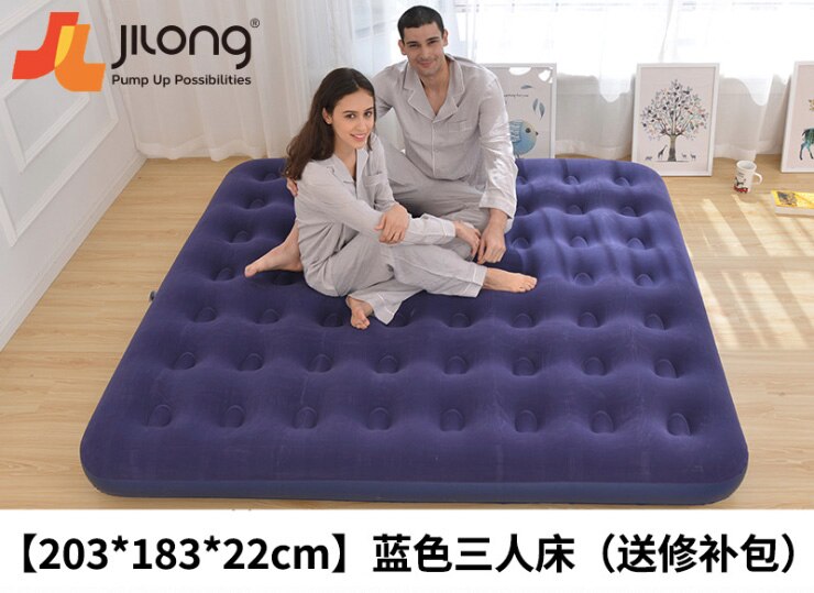 Flocking Comfortable Inflatable Air Bed PVC Portable Air Mattress Eco-friendly Outdoor Camping: Blue 203x183x22CM