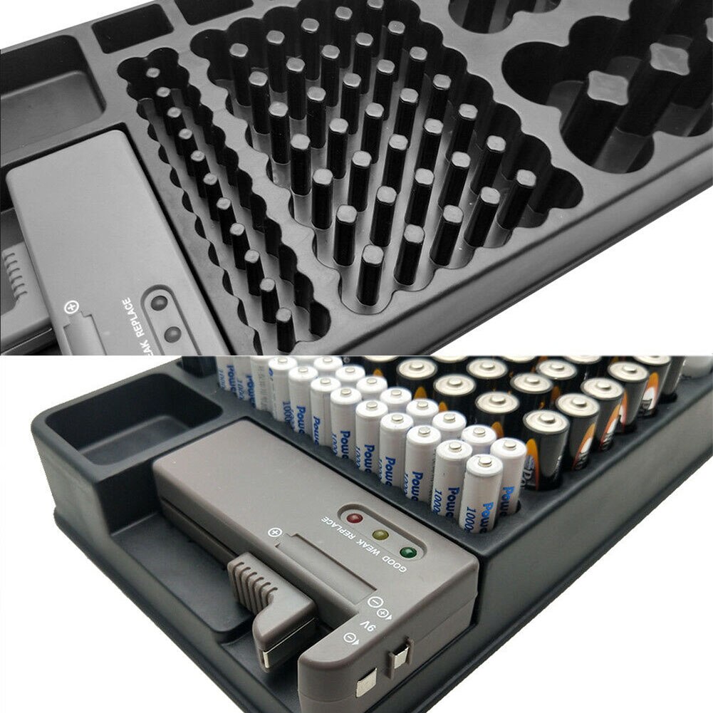 Battery Storage Organizer Holder Battery Caddy Rack Case Box with Tester JA55