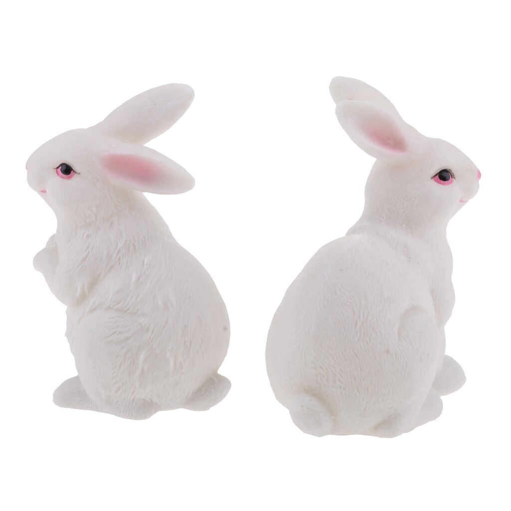 Lifelike Rabbits Sculpture Statue Lawn Ornament Home Office Table Decoration, 1 Pair
