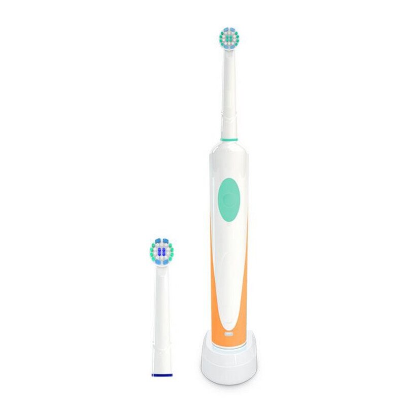 Electric Toothbrush Rechargeable Rotating With 2 Rotary Replacement Brush Head Teeth Whitening Deep Cleaning 20#814: Orange with 2 heads
