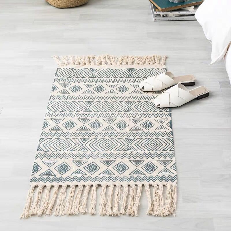 60*90cm retro bohemian handgeweven katoenen linnen tapijten, nachtkastjes, geometrische vloermatten, woonkamer, slaapkamer, woondecoratie