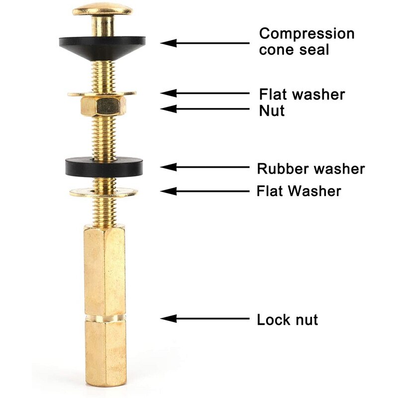 2 Pieces Toilet Tank to Bowl Bolt Kit, Heavy Duty Toilet Bolts for Toilet Tank Repair, with Solid Brass, Extra Long Nuts