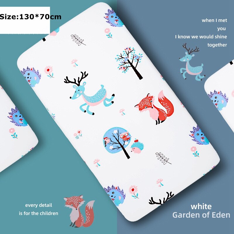 INS Nordic Baby Cot Fitted Bed Sheet Knit Cotton Waterproof Matress Cover Newborn Baby Child Cute Printing Bedroom Beddings: D 130X70CM