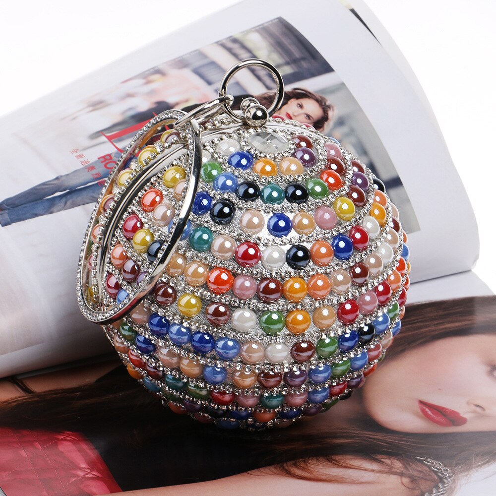 Luxe damestassen balkleurige diamant parel kralen feest avondtassen luxe handgemaakte dames handtas met armband: Veelkleurig