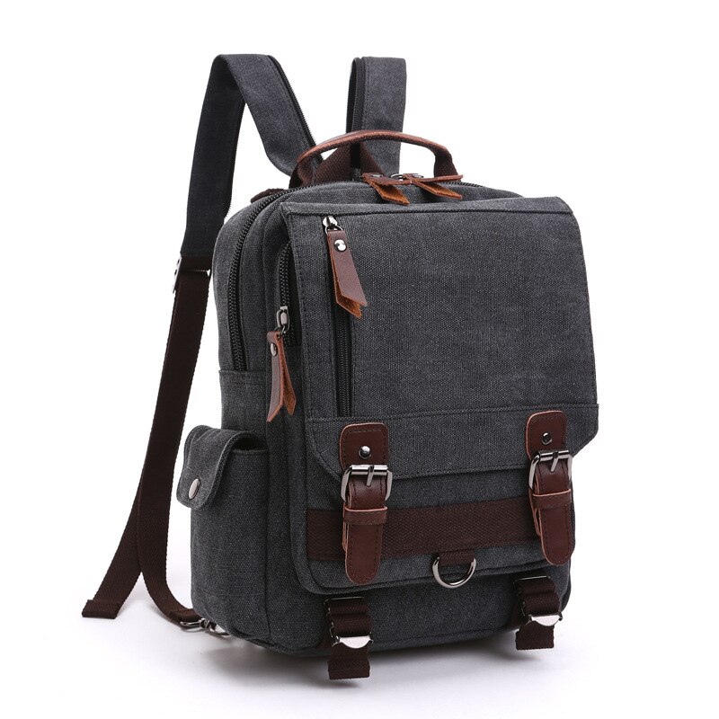 Scione Small Canvas Backpack Men Travel Back Pack Multifunctional Shoulder Bag Women Laptop Rucksack School Bags Female Daypack: Black