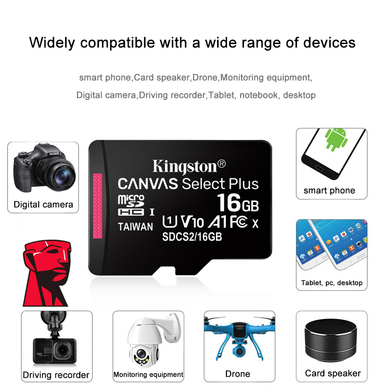 100% Original Kingston micro sd 128gb 64gb memory card 16 cartao de memoria sdhc 32gb class 10 cartes with Adapter